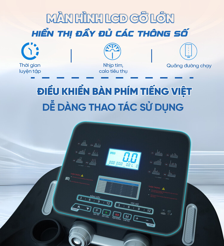 Máy chạy bộ Queen Crown QS 588 có màn hình LCD cỡ lớn