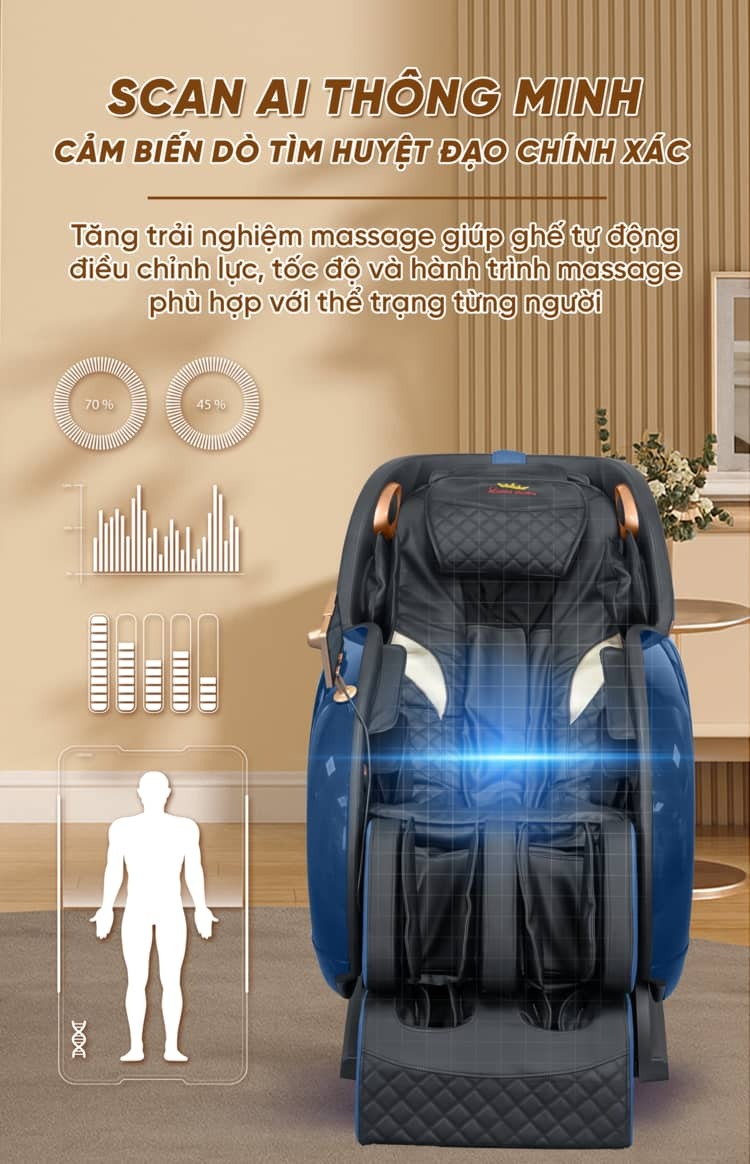 GHẾ MASSAGE QUEEN CROWN QL05 SPORT Body Scan AI thông minh