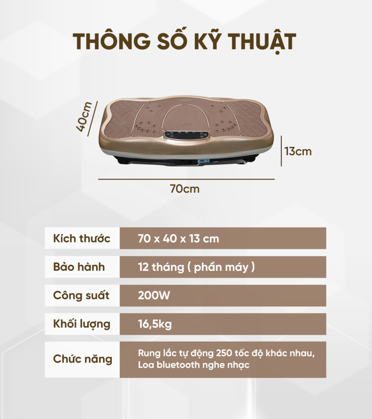 Thông số kỹ thuật máy rung toàn thân