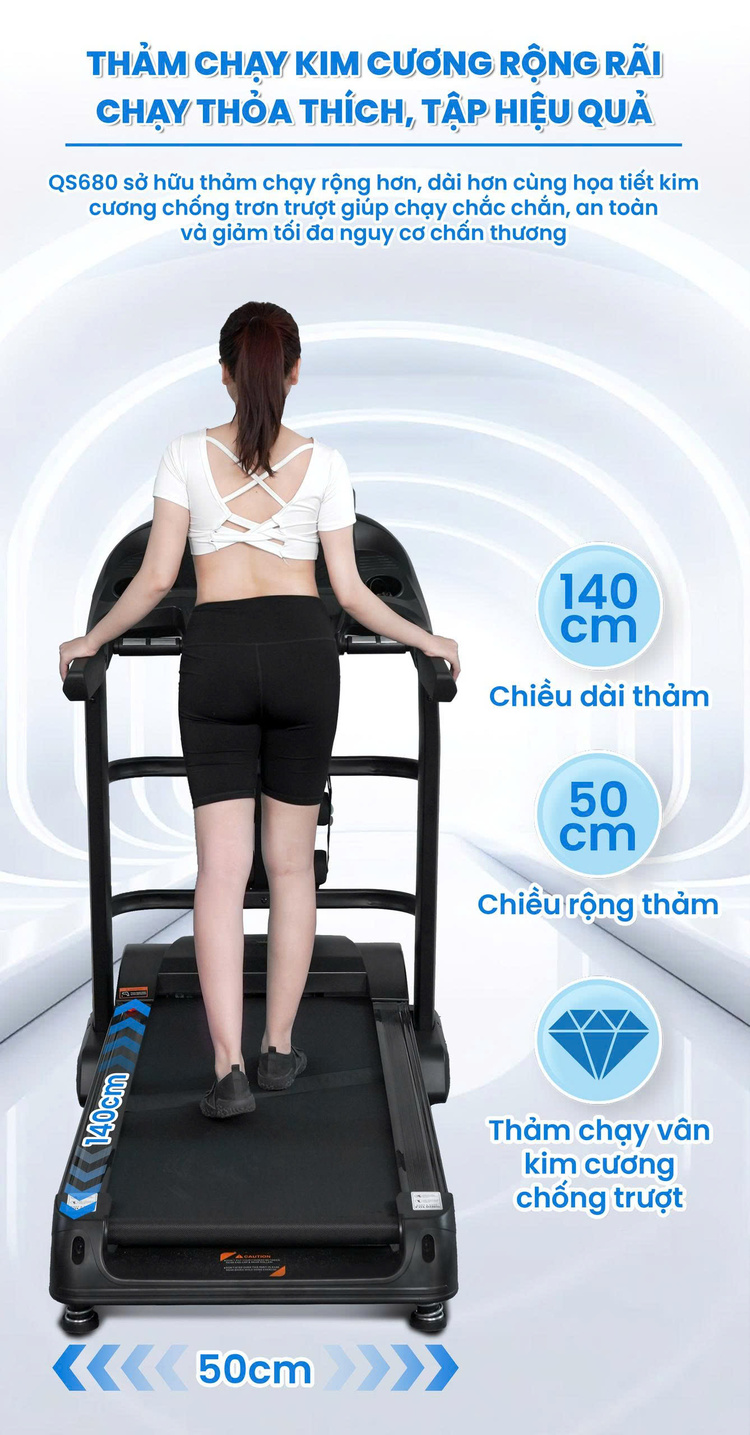 Máy chạy bộ Queen Crown QS680 - Thảm chạy kim cương