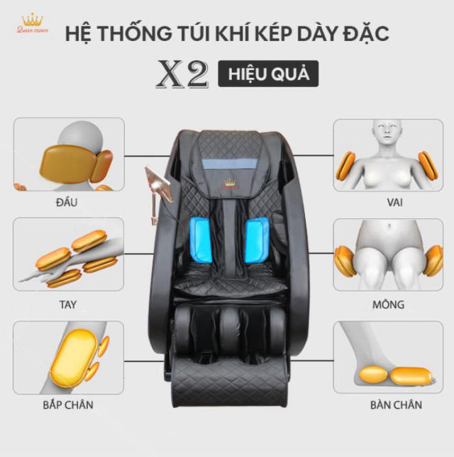 Ghế massage Queen Crown QC7 Plus trang bị hệ thống túi khí kép toàn thân