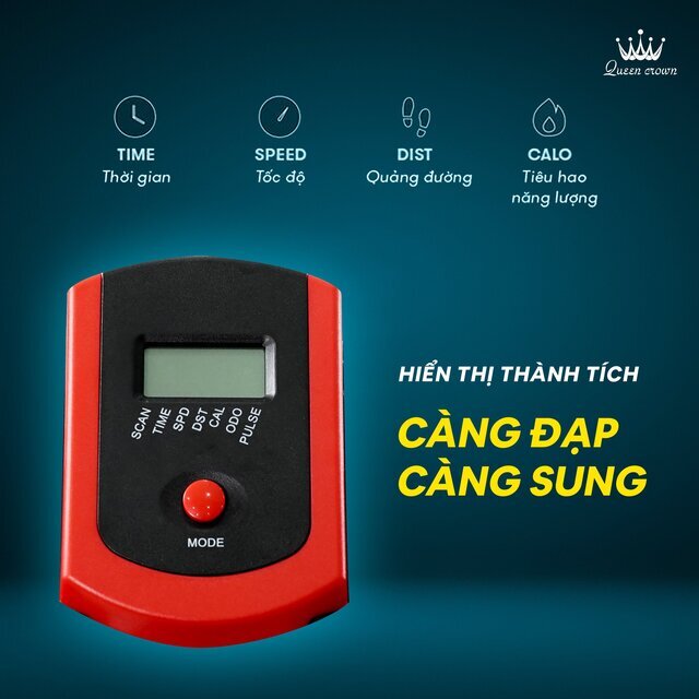 Xe đạp tập thể dục Queen Crown QC 200 Sport  trang bị màn hình hiển thị thông số