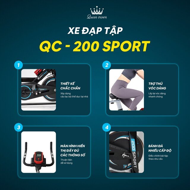 Xe đạp tập thể dục Queen Crown QC 200 Sport thiết kế chắc chắn