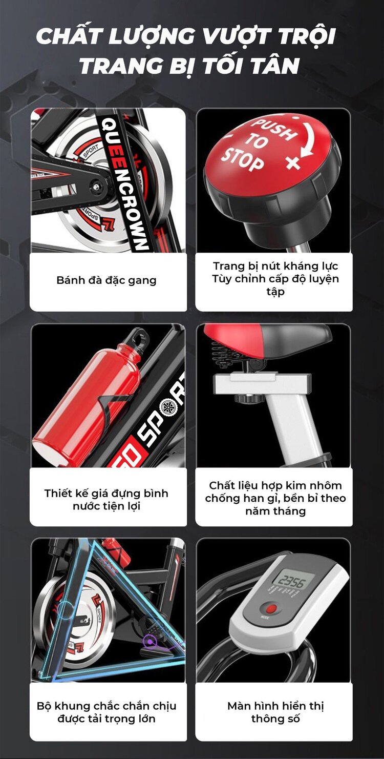 Xe đạp tập thể dục Queen Crown QC 250 Sport trang bi tối tân