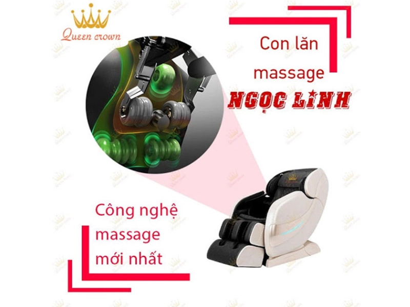 Ghế massage chuyên sâu Queen Crown QC CX7 có con lăn ngọc linh miết, tỏa nhiệt