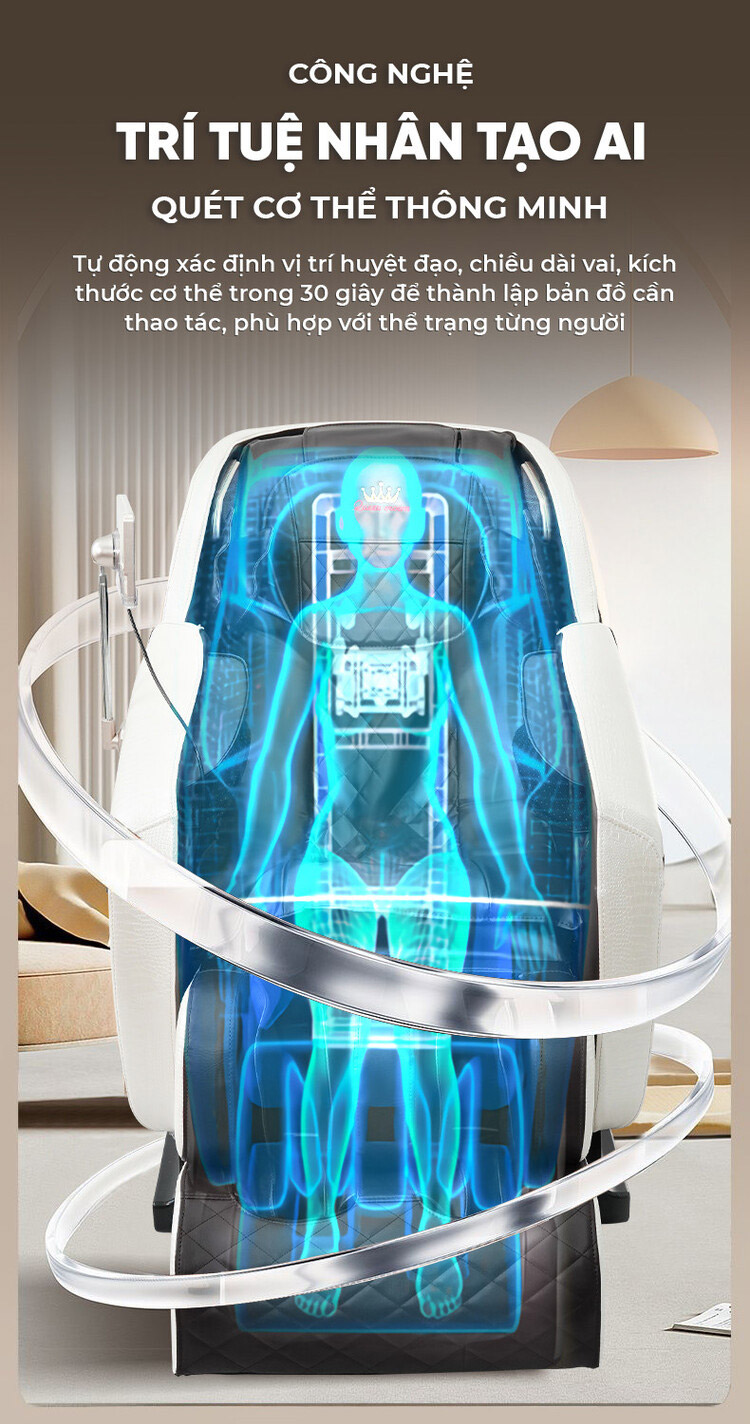 Ghế massage Queen Crown QC LX3 tích hợp trí tuệ nhân tạo Ai