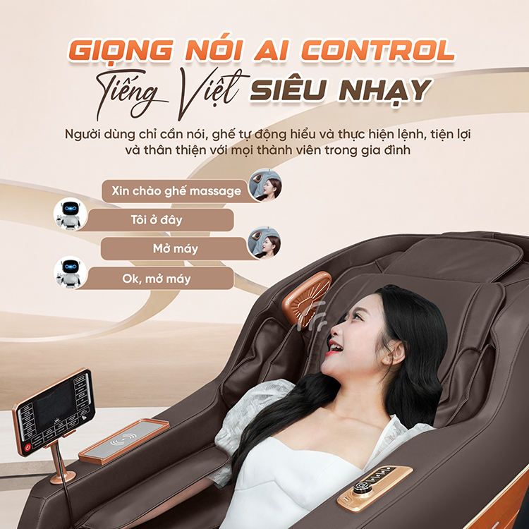 Ghế massage Queen Crown QZ001 Pro - Giọng nói Ai Control thông minh