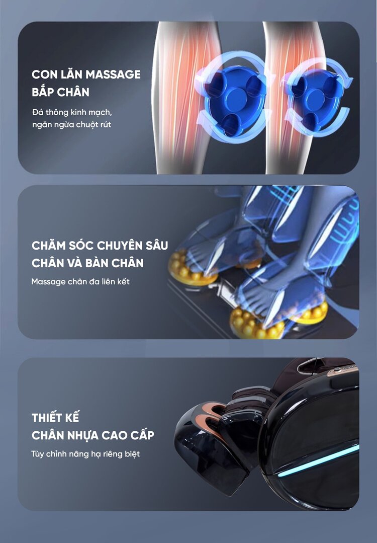 Ghế massage Queen Crown QL 008 Luxury cải tiến con lăn chân