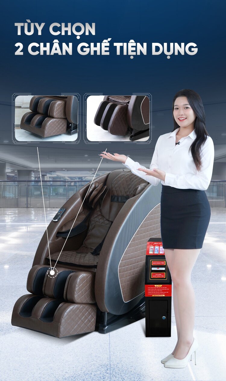 Ghế massage kinh doanh Queen Crown QC KD7 tùy chọn 2 chân ghế linh hoạt