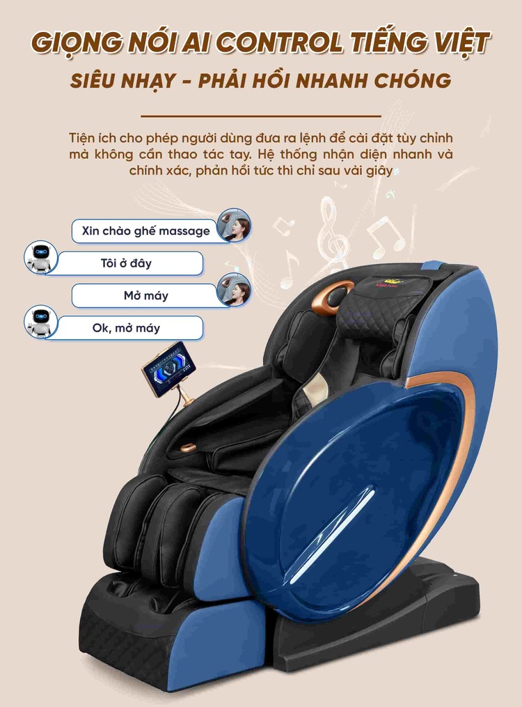 GHẾ MASSAGE QUEEN CROWN QL05 SPORT Điều khiển giọng nói tiếng Việt