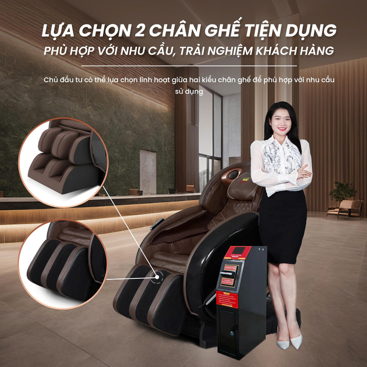 Ghế massage kinh doanh Queen Crown KD008 Plus - Tùy chọn chân ghế