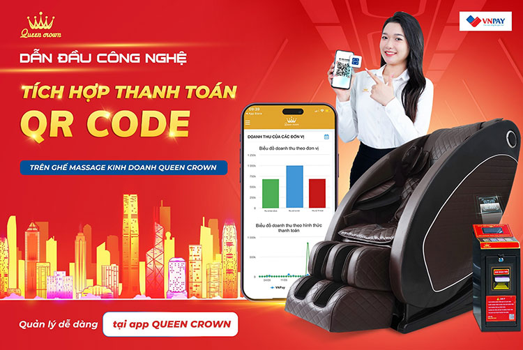 Thanh toán Online bằng QR Code trên ghế massage kinh doanh Queen Crown