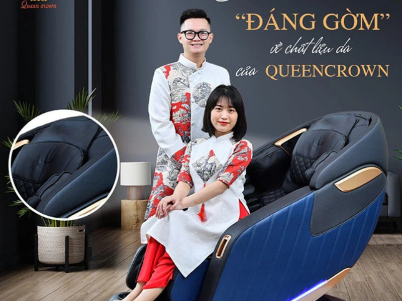 Ghế mát xa chính hãng Queen Crown được làm từ da PU