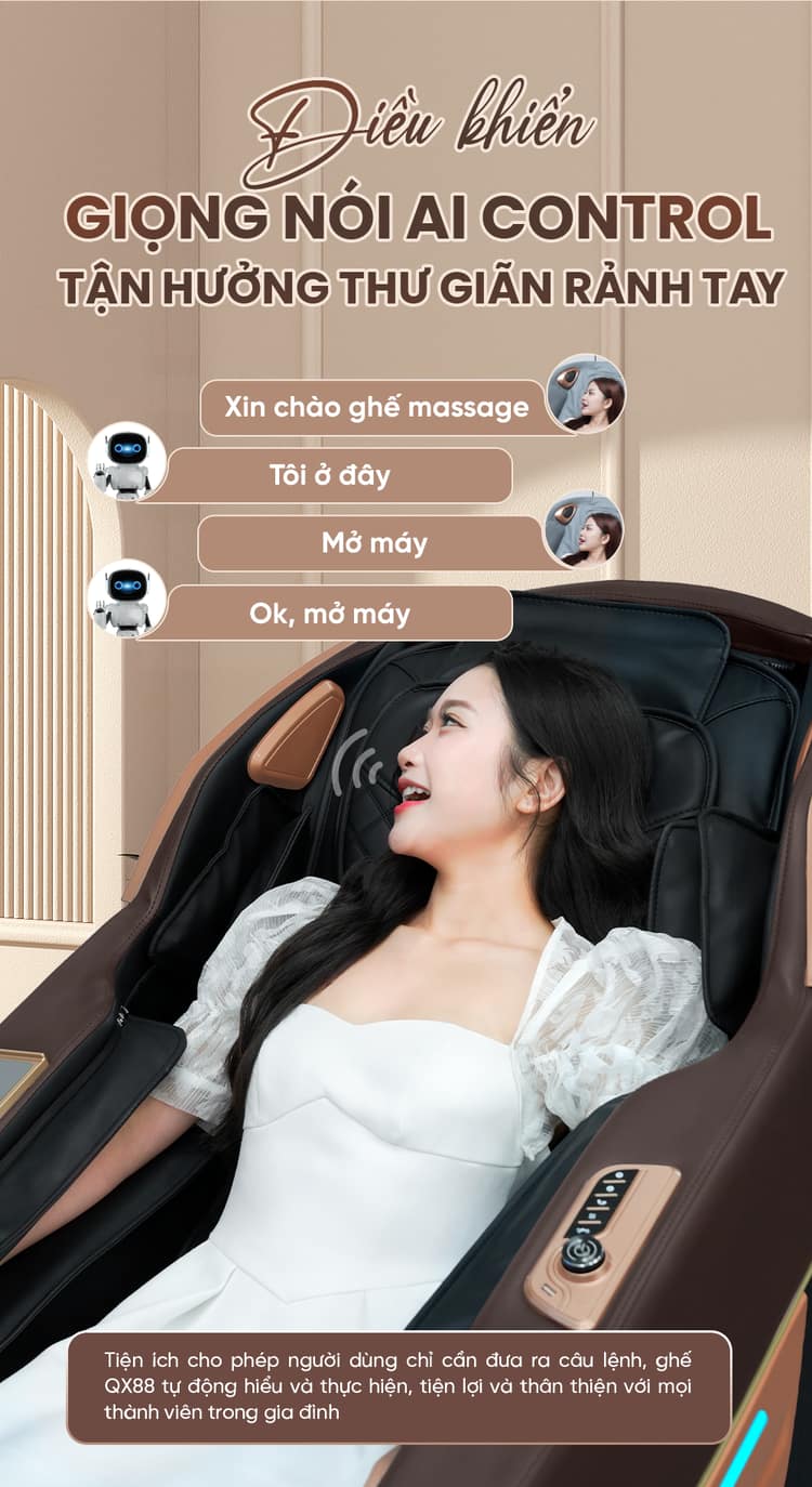 Ghế massage Queen Crown QX88 Giọng nói AI Control thông minh