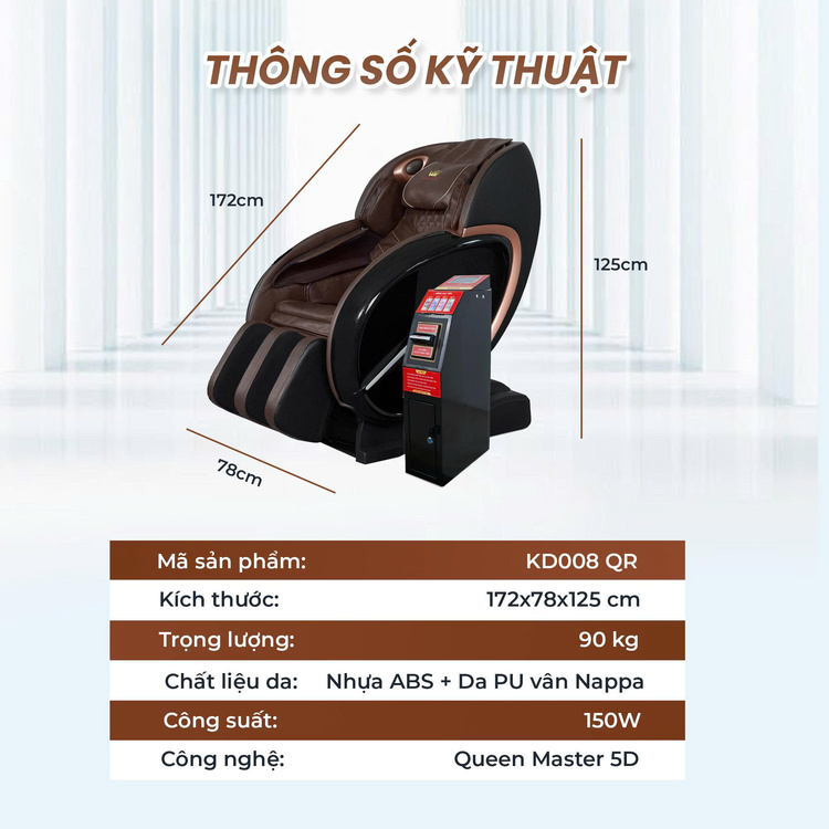Ghế massage kinh doanh KD008 QR - Thông số kỹ thuật
