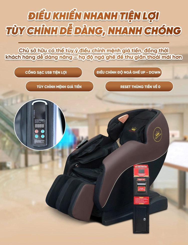 Ghế massage kinh doanh Queen Crown KD79 Plus - Điều khiển nhanh tiện lợi