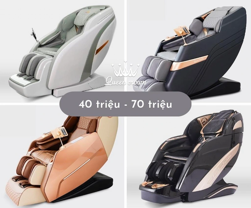 ghế massage phân khúc 40 đến 70 triệu của queen crown